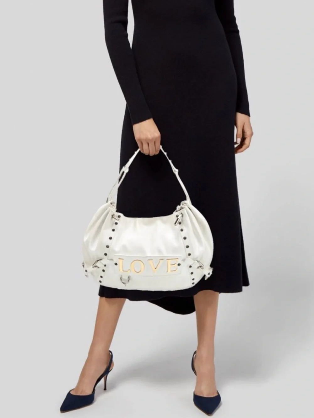 DOLCE & GABBANA Vintage Handbag Love Large Leather Iconic Hobo AUTHENTIC white - Picture 3 of 14